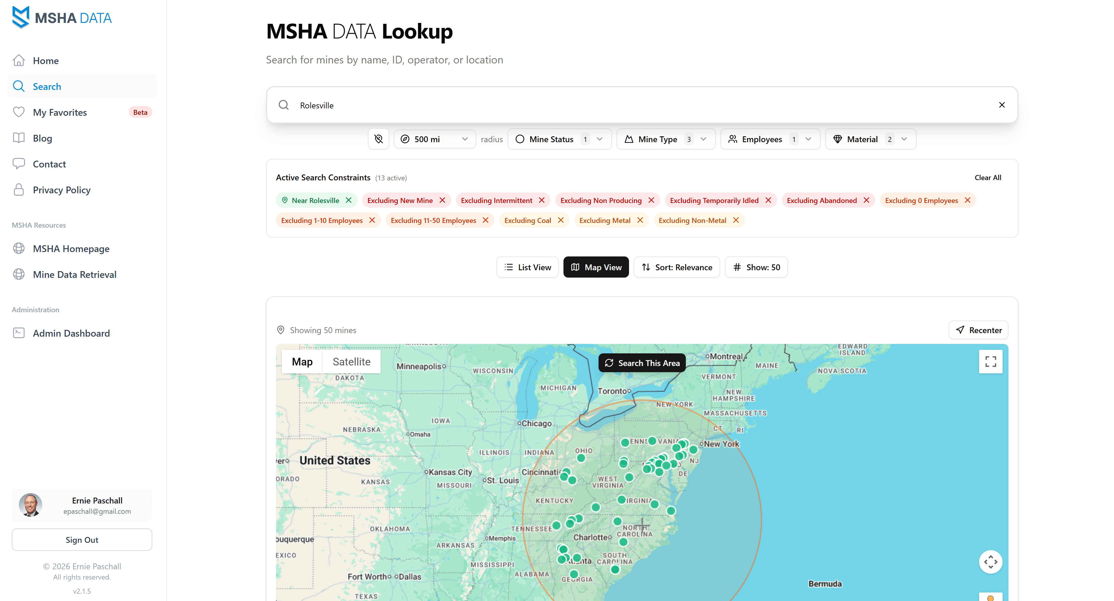 MSHA DATA screenshot